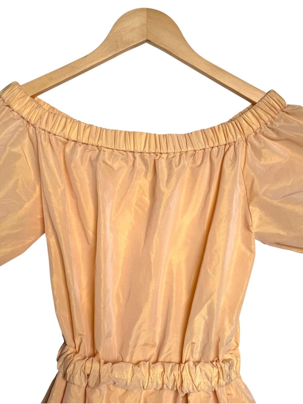 Maje Romey Mini Dress Size 34 XS Apricot Orange Off The Shoulder Gather Taffeta - Picture 7 of 16